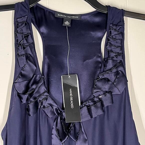 Banana Republic Tops - Vintage Banana Republic Women's Navy Silk Hand Beaded Tank Top Medium NWT 2010